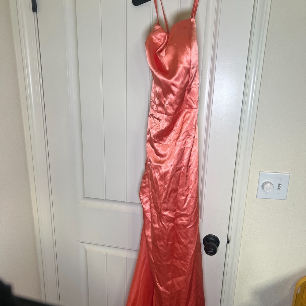 Hebeos Cocktail Wedding Prom Dress Womens 8 Coral Satin Criss Cross Back Party